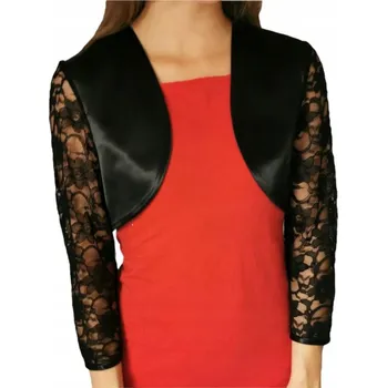 Bolerko Klasické saténové bolerko černé s 3/4 rukávem z krajky - JULIA 40