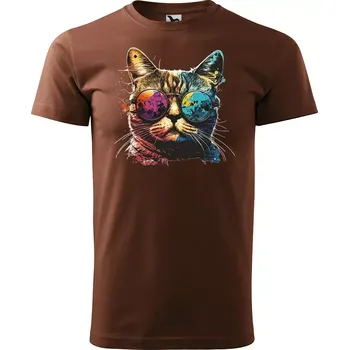 Pánské tričko Sablio Tričko s potiskem Cool Cat - hnědé S