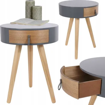 Noční stolek Noční stolek SYLVIA kulatý šedý moderní do ložnice se zásuvkou