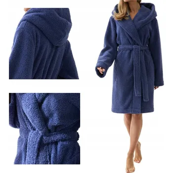 Dámský župan L&L dámský župan ke kolenům s kapucí tmavě modrý, velikost S