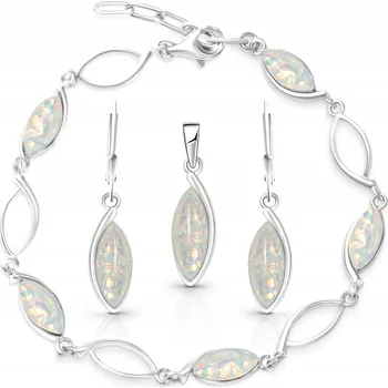 Souprava šperků Sada stříbrných šperků s opálem: náušnice, přívěsek a náramek (stříbro 925)
