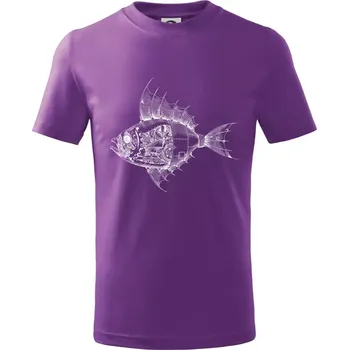 Steampunk ryba - Tričko dětské bavlněné - 146 cm/10 let ( Fialová )