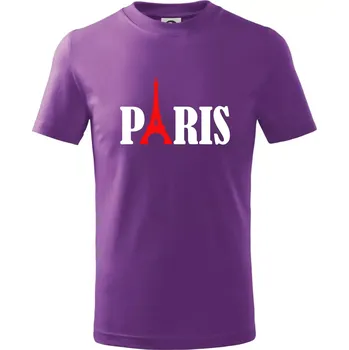 Paris nápis Eiffelova věž - Tričko dětské bavlněné - 104-110cm / 3-4 roky ( Fialová )