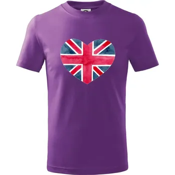 Britské srdce malované - Tričko dětské bavlněné - 104-110cm / 3-4 roky ( Fialová )