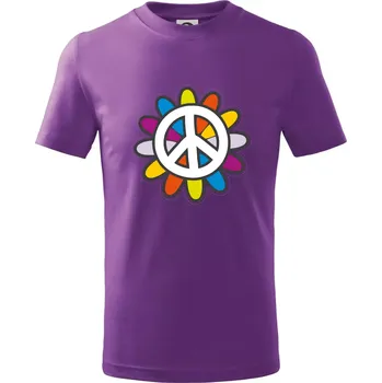 Chlapecké tričko Peace symbol s kreslenou květinou - Tričko dětské bavlněné - 104-110cm / 3-4 roky ( Fialová )