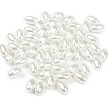 Dětské navlékací korálky Plastové voskové korálky / perly Glance oliva 6x10 mm, střední, F2 bílá