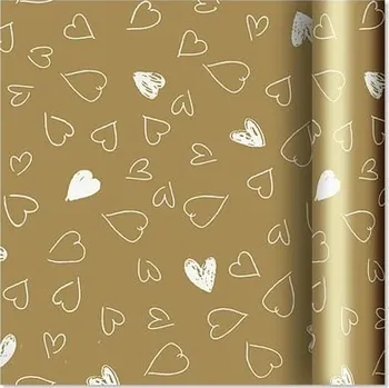 Balící papír ALBI Dárkový papír - role 2 m × 70 cm - Srdíčka na zlaté