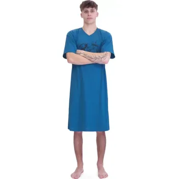 Pánská noční košile 3812/25M - pánská noční košile Ruko, 2XL, petrolejová