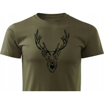 Pánské tričko Tričko s loveckým potiskem rotující zeleň DEER - BULL HEAD vel S