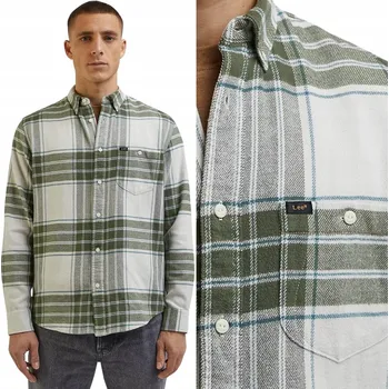 Dámská košile Lee RIVETED SHIRT Olive Grove VOLNÁ BAVLNĚNÁ KOŠILE S KOSTKOVANÝM VZOREM S