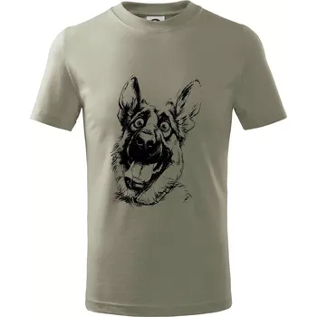 Černobílá karikatura Německý ovčák - Tričko dětské bavlněné - 98 cm / 2 roky ( Light khaki )