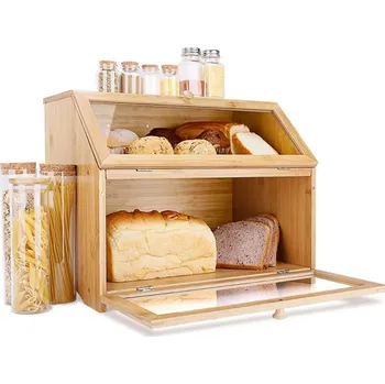Dóza na potraviny Chlebník bambusowy box na potraviny, koření, police, skříňka do kuchyně, prkénko
