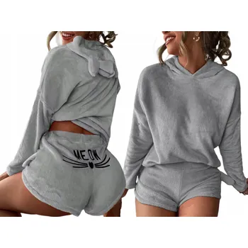 Dámské pyžamo Teplé dámské pyžamo dvoudílné S Kapucí Měkké plyšové Meow XL Šedé