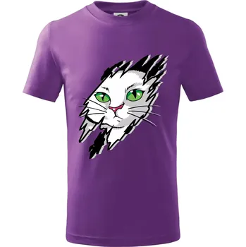 Kočka v roztrženém triku - Tričko dětské bavlněné - 134 cm/8 let ( Fialová )