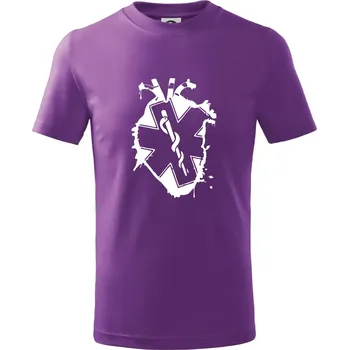 Zdravotnické srdce - Tričko dětské bavlněné - 104-110cm / 3-4 roky ( Fialová )