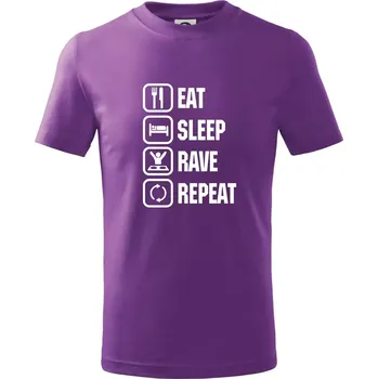Eat sleep rave repeat - Tričko dětské bavlněné - 122 cm/6 let ( Fialová )