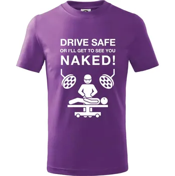Chlapecké oblečení Jezdi bezpečně nebo tě uvidím nahého (Hana-creative) - Tričko dětské bavlněné - 146 cm/10 let ( Fialová )