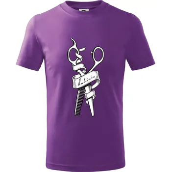 Kadeřnice nůžky a hřeben - Tričko dětské bavlněné - 98 cm / 2 roky ( Fialová )