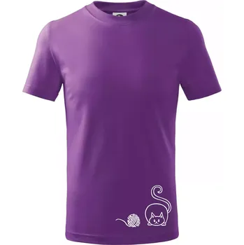 Kočka klubíčko - Tričko dětské bavlněné - 104-110cm / 3-4 roky ( Fialová )