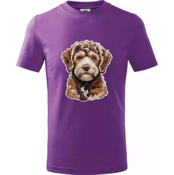 Lagotto romagnolo vyšívaná hlava - Tričko dětské bavlněné - 122 cm/6 let ( Fialová )