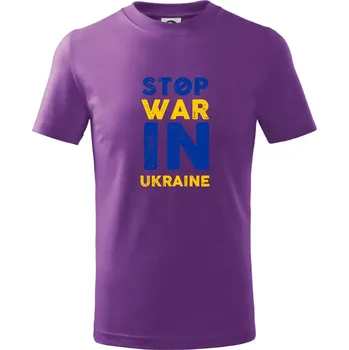 Barevný nápis Stop war in ukraine - Tričko dětské bavlněné - 158 cm/12 let ( Fialová )
