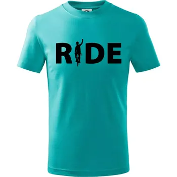 Ride - nápis s cyklistou - Tričko dětské bavlněné - 98 cm / 2 roky ( Emerald )