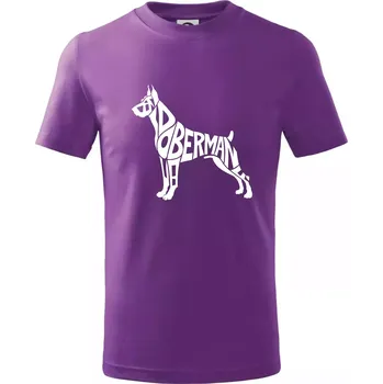 Doberman - nápis v tělě - Tričko dětské bavlněné - 134 cm/8 let ( Fialová )