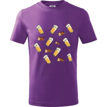 Pivo a opice - Tričko dětské bavlněné - 104-110cm / 3-4 roky ( Fialová )