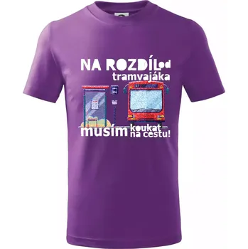 Na rozdíl od tramvajáka musím koukat na cestu - Tričko dětské bavlněné - 98 cm / 2 roky ( Fialová )