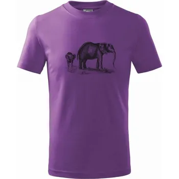 Slonice a slůně kreslené - Tričko dětské bavlněné - 122 cm/6 let ( Fialová )