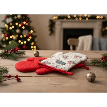 Chňapka Vánoční kuchyňské rukavice chňapky BRIGHT TWIGS 18x30 cm 100% bavlna Balení 2 kusy - levá a pravá rukavice.