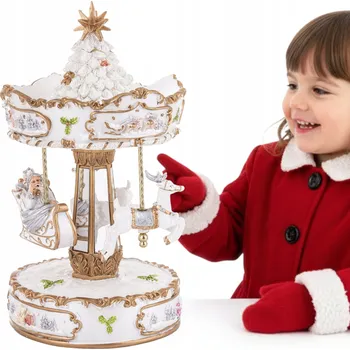 Obraz VÁNOČNÍ DEKORACE KOLOTOČ S HRAJÍCÍ SKŘÍŇKOU BÍLO-ZLATÝ 25,5x15x15cm 167720
