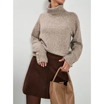 Dámský svetr Sinsay - Rolák se zdobením na rukávech - hnědá - 670HK-84M - 670HK-84M-M