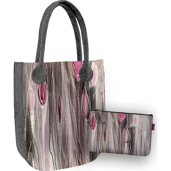 Sada velká filcová taška shoper A4 City + kosmetická taštička BERTONI - Tulipány