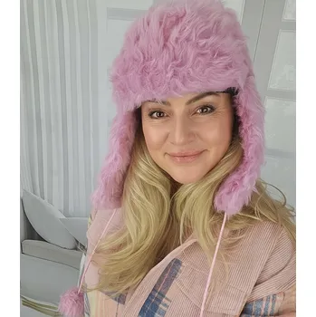 Čepice Zimní čepice s dlouhými ušima, Agrafka , růžová, univerzální velikost