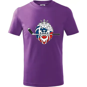 Lev s hokejkou v tlamě - Česká vlajka - Tričko dětské bavlněné - 134 cm/8 let ( Fialová )