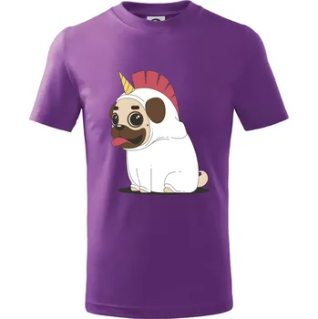 Mops a jednorožec - Tričko dětské bavlněné - 146 cm/10 let ( Fialová )