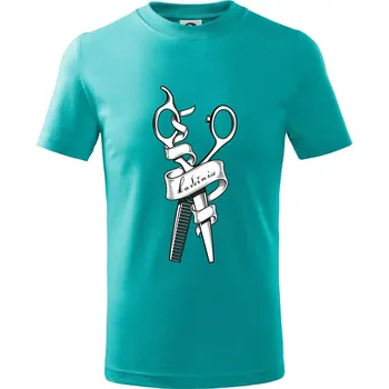 Kadeřnice nůžky a hřeben - Tričko dětské bavlněné - 98 cm / 2 roky ( Emerald )