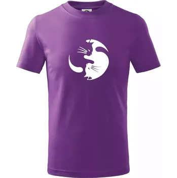 Kočka - Jin jang - Tričko dětské bavlněné - 104-110cm / 3-4 roky ( Fialová )