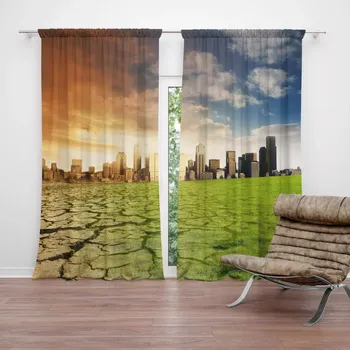 Závěs Sablio Závěs Vyprahlá zem před mrakodrapy: 2ks 140x250cm