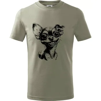 Chlapecké tričko Černobílá karikatura čivava - Tričko dětské bavlněné - 98 cm / 2 roky ( Light khaki )