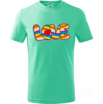Chlapecké tričko Love nápis duhový - Tričko dětské bavlněné - 98 cm / 2 roky ( Mátová )