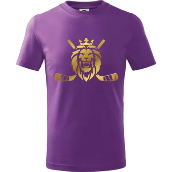 Lev s hokejkami - zlatý potisk - Tričko dětské bavlněné - 98 cm / 2 roky ( Fialová )