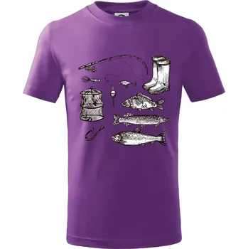 Rybářský set - Tričko dětské bavlněné - 134 cm/8 let ( Fialová )