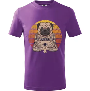 Yoga meditace - pug - Tričko dětské bavlněné - 104-110cm / 3-4 roky ( Fialová )