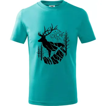 Chlapecké tričko Jelen v lese křivky - Tričko dětské bavlněné - 98 cm / 2 roky ( Emerald )