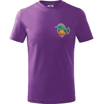 Ptáček kreslený na prsu - Tričko dětské bavlněné - 98 cm / 2 roky ( Fialová )