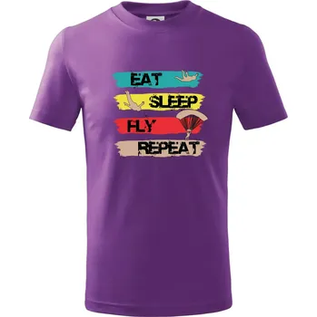 Eat Sleep Fly Repeat Paragliding - Tričko dětské bavlněné - 158 cm/12 let ( Fialová )