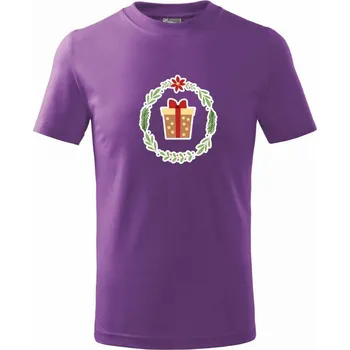 Vánoční věnec s dárkem - Tričko dětské bavlněné - 158 cm/12 let ( Fialová )