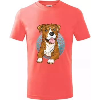 Chlapecké tričko Americký staford kreslený v kolečku (Pecka design) - Tričko dětské bavlněné - 98 cm / 2 roky ( Korálová )